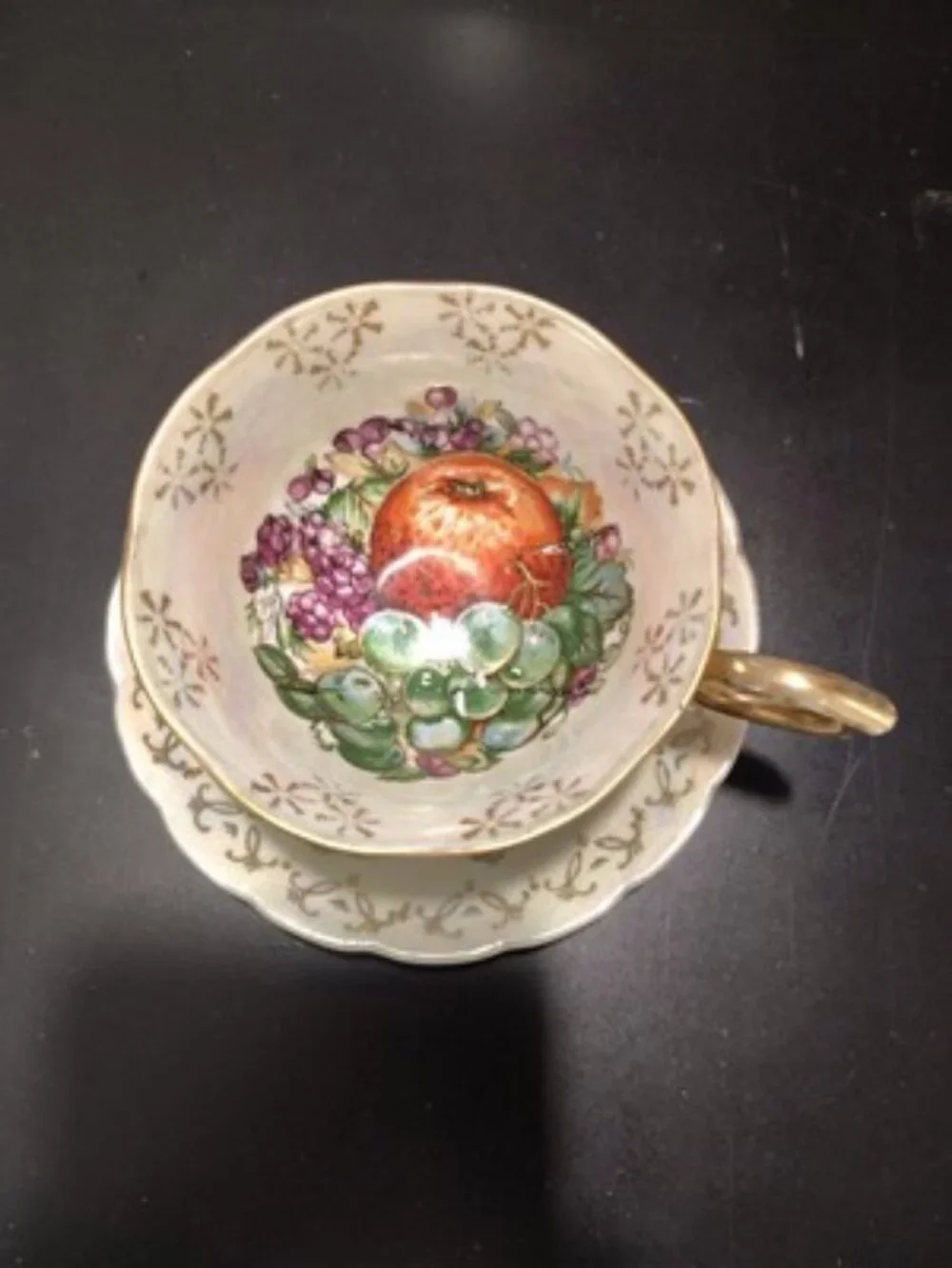 Vintage Unmarked Japan Iridescent Fruit Grape Tea Cup & Saucer